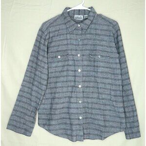 Chicos Design Button Down Shirt Gray Black Striped Top Women's Size Large EUC